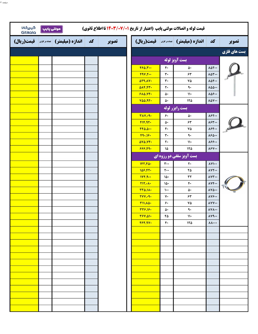 لیست قیمت مولتی پایپ -  صفحه 3